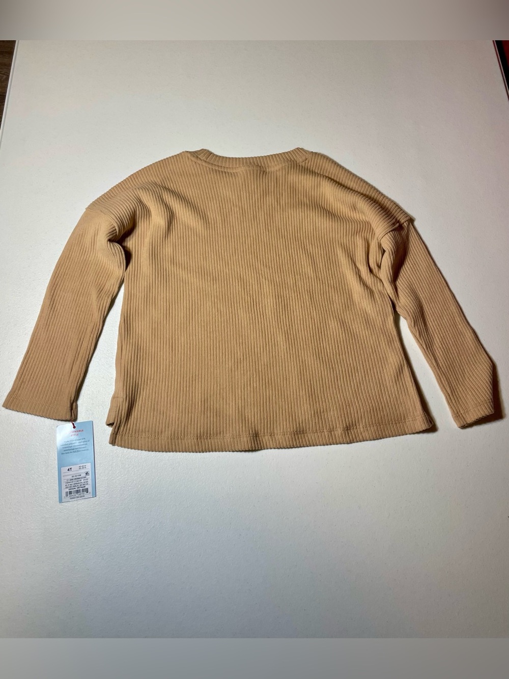 NWT Cat & Jack Toddler Girls Light Sand Brown Cozy Ribbed Crewneck Top Size 4T